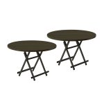 1-SOGA 2X Black Dining Table Portable Round Surface Space Saving Folding Desk Home Decor