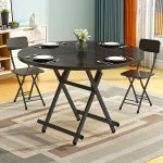 3-SOGA 2X Black Dining Table Portable Round Surface Space Saving Folding Desk Home Decor
