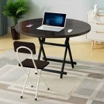 4-SOGA 2X Black Dining Table Portable Round Surface Space Saving Folding Desk Home Decor