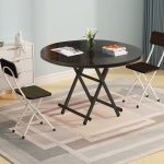 5-SOGA 2X Black Dining Table Portable Round Surface Space Saving Folding Desk Home Decor