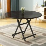 6-SOGA 2X Black Dining Table Portable Round Surface Space Saving Folding Desk Home Decor