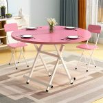 2-SOGA Pink Dining Table Portable Round Surface Space Saving Folding Desk Home Decor