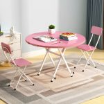 3-SOGA Pink Dining Table Portable Round Surface Space Saving Folding Desk Home Decor
