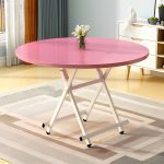 7-SOGA Pink Dining Table Portable Round Surface Space Saving Folding Desk Home Decor