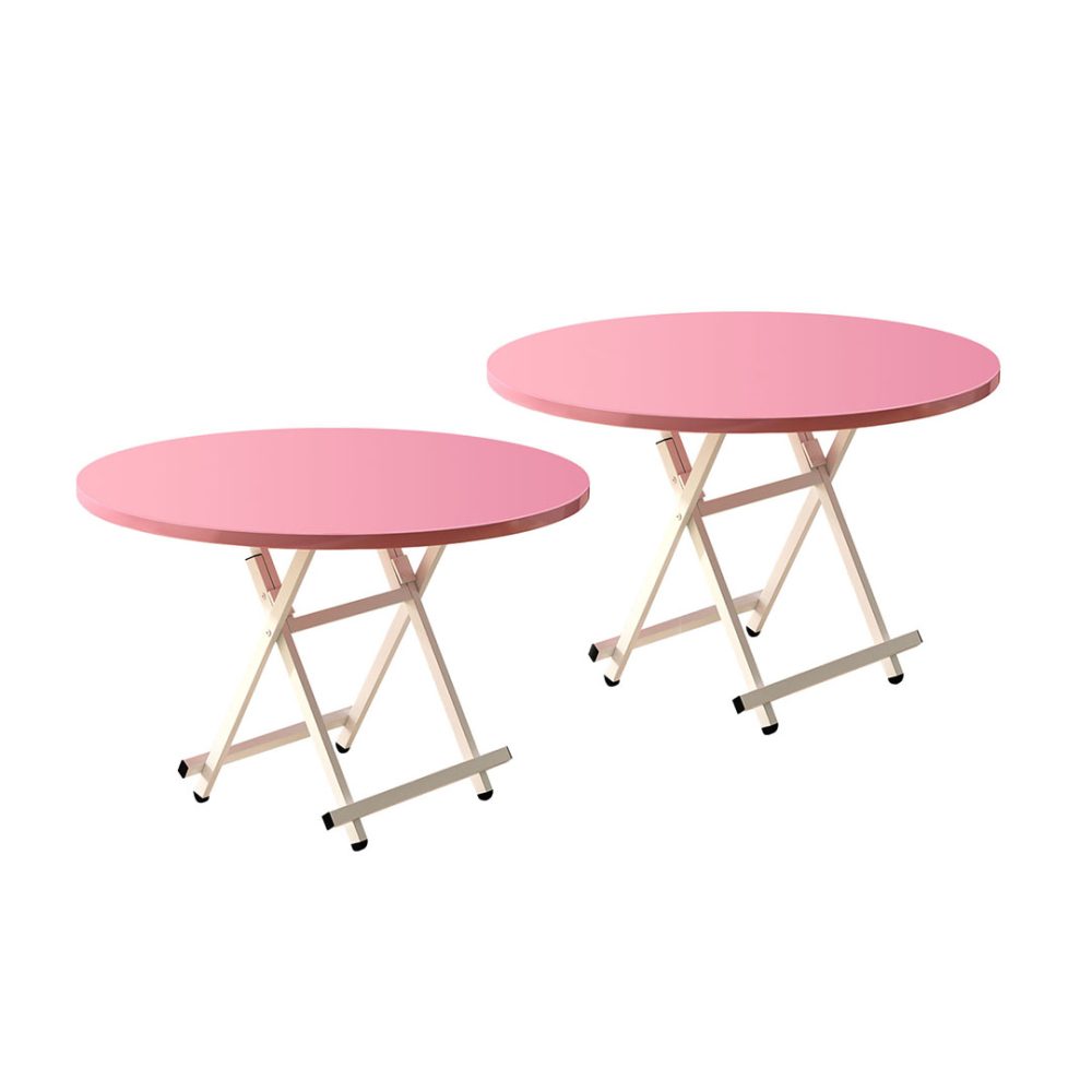 1-SOGA 2X Pink Dining Table Portable Round Surface Space Saving Folding Desk Home Decor