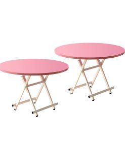 1-SOGA 2X Pink Dining Table Portable Round Surface Space Saving Folding Desk Home Decor