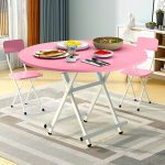 4-SOGA 2X Pink Dining Table Portable Round Surface Space Saving Folding Desk Home Decor