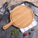 3-SOGA 2X 11 inch Blonde Round Premium Wooden Serving Tray Board Paddle with Handle Home Decor