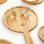 4-SOGA 2X 11 inch Blonde Round Premium Wooden Serving Tray Board Paddle with Handle Home Decor
