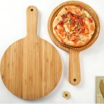 5-SOGA 2X 11 inch Blonde Round Premium Wooden Serving Tray Board Paddle with Handle Home Decor