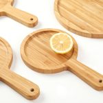 6-SOGA 2X 11 inch Blonde Round Premium Wooden Serving Tray Board Paddle with Handle Home Decor