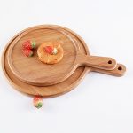 7-SOGA 2X 11 inch Blonde Round Premium Wooden Serving Tray Board Paddle with Handle Home Decor