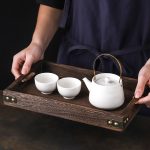 4-SOGA Medium Walnut Rectangle Wooden Tray Breakfast Dinner Serving Board Tea Set Holder Kitchen Home Decor