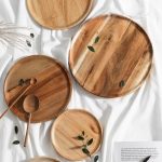3-SOGA 2X 25cm Brown Round Wooden Centerpiece Serving Tray Board Home Decor