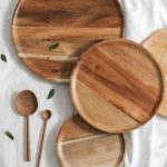 4-SOGA 2X 25cm Brown Round Wooden Centerpiece Serving Tray Board Home Decor