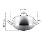 2-SOGA 3-Ply 38cm Stainless Steel Double Handle Wok Frying Fry Pan Skillet with Lid