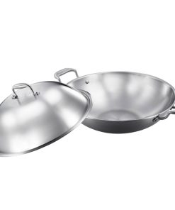 1-SOGA 3-Ply 38cm Stainless Steel Double Handle Wok Frying Fry Pan Skillet with Lid