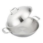 4-SOGA 3-Ply 38cm Stainless Steel Double Handle Wok Frying Fry Pan Skillet with Lid