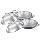 1-SOGA 2X 3-Ply 38cm Stainless Steel Double Handle Wok Frying Fry Pan Skillet with Lid