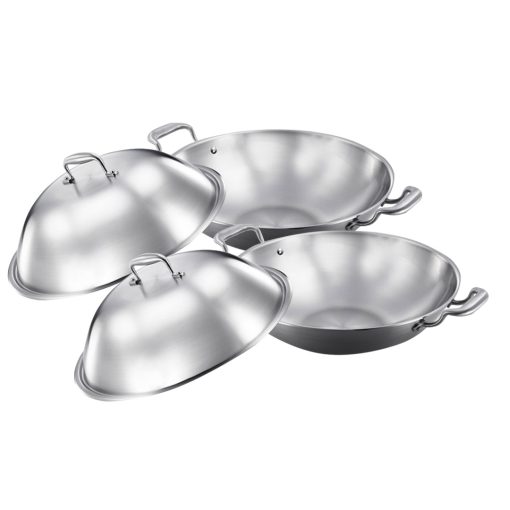 1-SOGA 2X 3-Ply 38cm Stainless Steel Double Handle Wok Frying Fry Pan Skillet with Lid