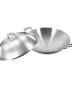 1-SOGA 3-Ply 42cm Stainless Steel Double Handle Wok Frying Fry Pan Skillet with Lid
