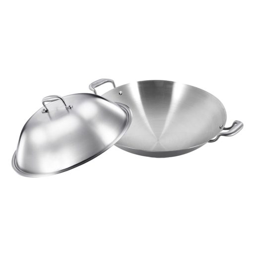 1-SOGA 3-Ply 42cm Stainless Steel Double Handle Wok Frying Fry Pan Skillet with Lid