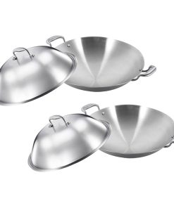 1-SOGA 2X 3-Ply 42cm Stainless Steel Double Handle Wok Frying Fry Pan Skillet with Lid