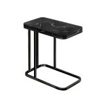 1-SOGA 30x50cm Black Ceramic Sofa Side Square Mini Table w/ Black Metal Legs