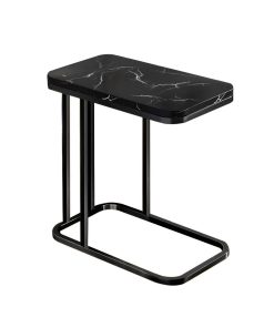 1-SOGA 30x50cm Black Ceramic Sofa Side Square Mini Table w/ Black Metal Legs