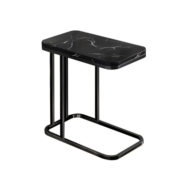 1-SOGA 30x50cm Black Ceramic Sofa Side Square Mini Table w/ Black Metal Legs