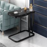 2-SOGA 2X 30x50cm Black Ceramic Sofa Side Square Mini Table w/ Black Metal Legs