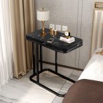 3-SOGA 2X 30x50cm Black Ceramic Sofa Side Square Mini Table w/ Black Metal Legs