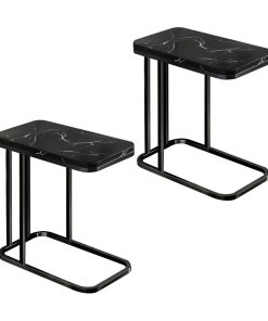 1-SOGA 2X 30x50cm Black Ceramic Sofa Side Square Mini Table w/ Black Metal Legs
