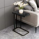 4-SOGA 2X 30x50cm Black Ceramic Sofa Side Square Mini Table w/ Black Metal Legs