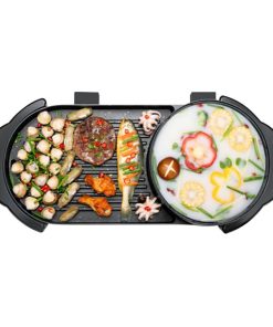 1-SOGA 2 in 1 Electric Non-Stick BBQ Teppanyaki Grill Plate Steamboat Hotpot 2-8 Person