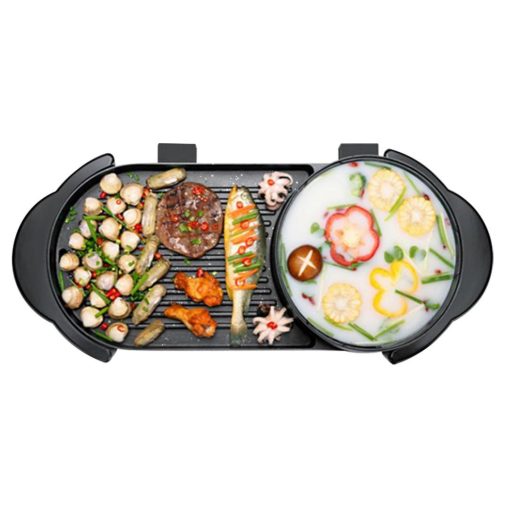 1-SOGA 2 in 1 Electric Non-Stick BBQ Teppanyaki Grill Plate Steamboat Hotpot 2-8 Person