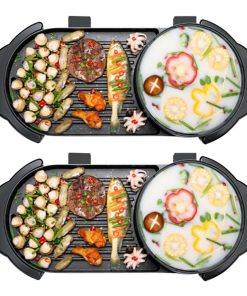 1-SOGA 2X 2  in 1 Electric Non-Stick BBQ Teppanyaki Grill Plate Steamboat Hotpot 2-8 Person
