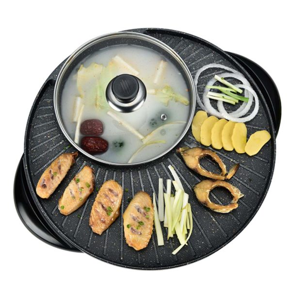 1-SOGA 2 in 1 Electric Stone Coated Teppanyaki Grill Plate Steamboat Hotpot 3-5 Person