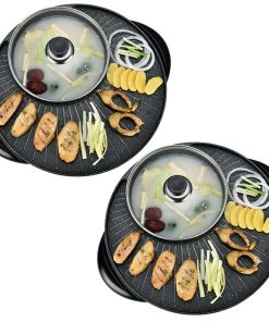 1-SOGA 2X 2 in 1 Electric Stone Coated Teppanyaki Grill Plate Steamboat Hotpot 3-5 Person