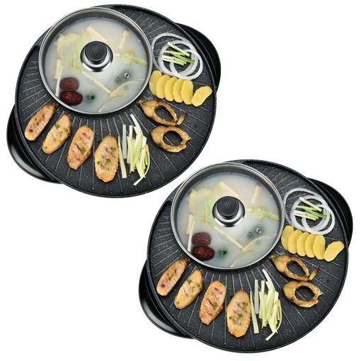 1-SOGA 2X 2 in 1 Electric Stone Coated Teppanyaki Grill Plate Steamboat Hotpot 3-5 Person