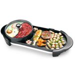 2-SOGA 2 in 1 Electric Non-Stick BBQ Teppanyaki Grill Plate Steamboat Hotpot 2-8 Person