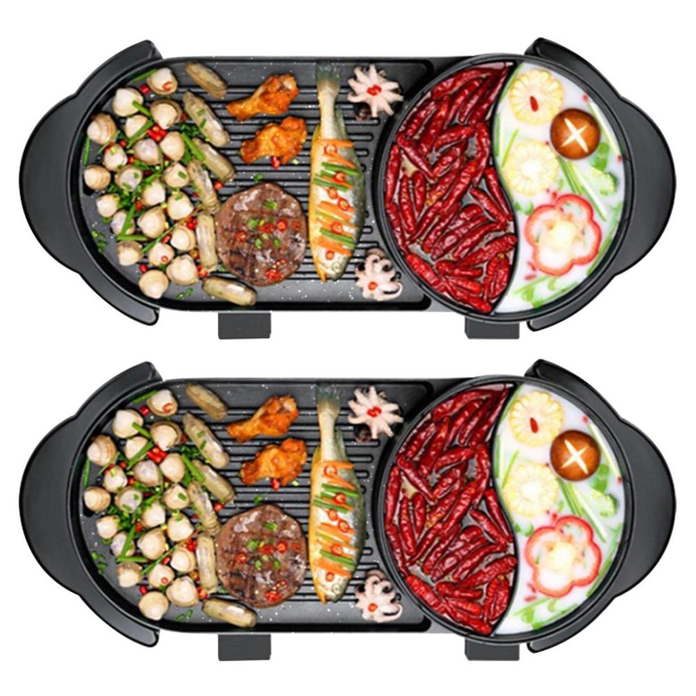 1-SOGA 2X 2  in 1 Electric Non-Stick BBQ Teppanyaki Grill Plate Steamboat Hotpot 2-8 Person