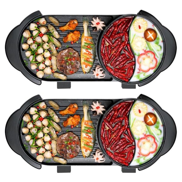 1-SOGA 2X 2  in 1 Electric Non-Stick BBQ Teppanyaki Grill Plate Steamboat Hotpot 2-8 Person