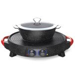 2-SOGA 2 in 1 Electric Stone Coated Teppanyaki Grill Plate Steamboat Hotpot