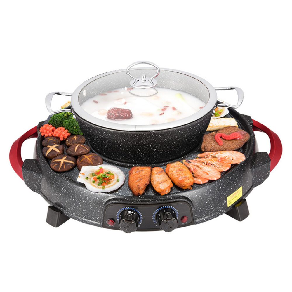 1-SOGA 2 in 1 Electric Stone Coated Teppanyaki Grill Plate Steamboat Hotpot