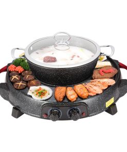 1-SOGA 2 in 1 Electric Stone Coated Teppanyaki Grill Plate Steamboat Hotpot