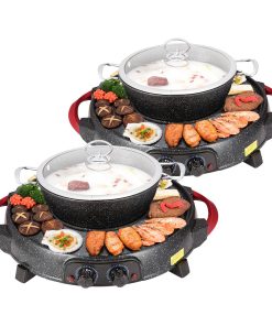 1-SOGA 2X 2  in 1 Electric Stone Coated Teppanyaki Grill Plate Steamboat Hotpot