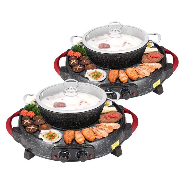 1-SOGA 2X 2  in 1 Electric Stone Coated Teppanyaki Grill Plate Steamboat Hotpot