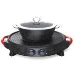 2-SOGA 2 in 1 Electric Stone Coated Grill Plate Steamboat Two Division Hotpot
