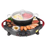 1-SOGA 2 in 1 Electric Stone Coated Grill Plate Steamboat Two Division Hotpot